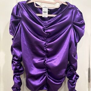 Super Feminine Silky Purple Long sleeve Blouse Size Large NWT